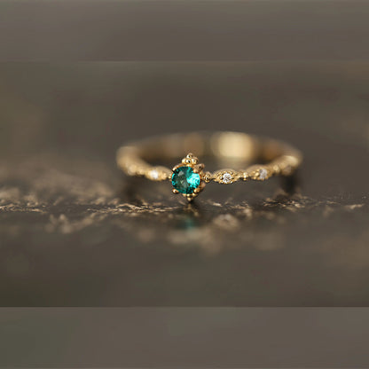 S925 Sterling Silver 18K Gold Plated Emerald Diamond Open Ring for Women