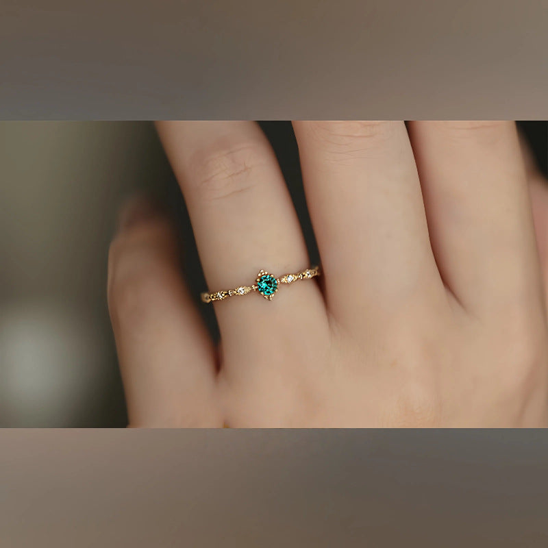 S925 Sterling Silver 18K Gold Plated Emerald Diamond Open Ring for Women