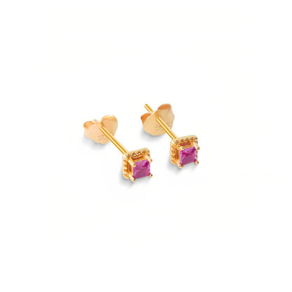 S925 Sterling Silver Plated 14K Gold Micro Inlaid Small Zirconia Ruby Stud Earrings