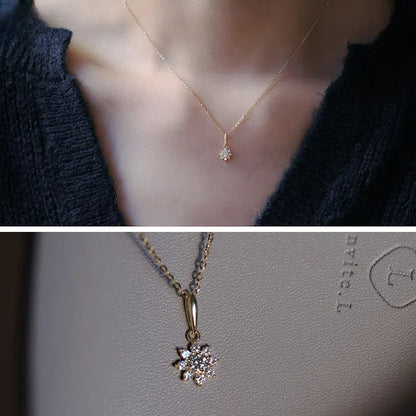 S925 Sterling Silver Plated 14K Gold Classic Snowflake Shape Necklace