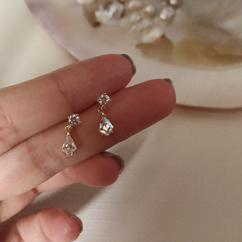 S925 Sterling Silver Plated 14K Gold Water Drop Zirconia Diamond Stud Earrings