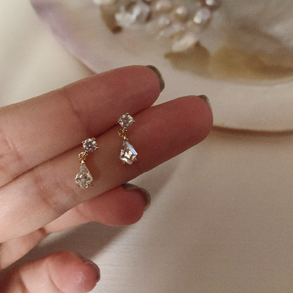 S925 Sterling Silver Plated 14K Gold Water Drop Zirconia Diamond Stud Earrings