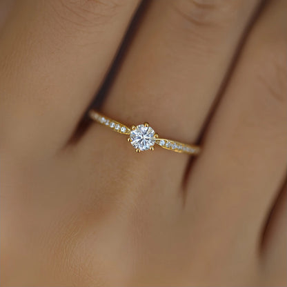 S925 Sterling Silver 18K Gold Plated Classic Six-Prong Diamond Ring for Women