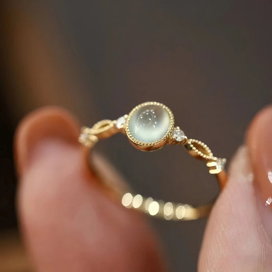S925 Sterling Silver Plated 14K Gold Natural Ice White Chalcedony Ring