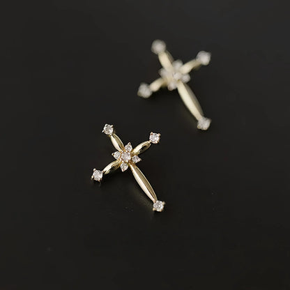 S925 Sterling Silver Plated 14K Gold Classic Diamond Cross Necklace Collarbone Chain Pendant