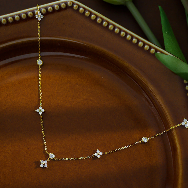 S925 Silver Plated 18K Gold Lucky Four Leaf Clover Necklace