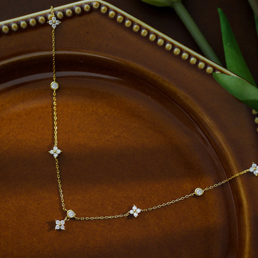 S925 Silver Plated 18K Gold Lucky Four Leaf Clover Necklace