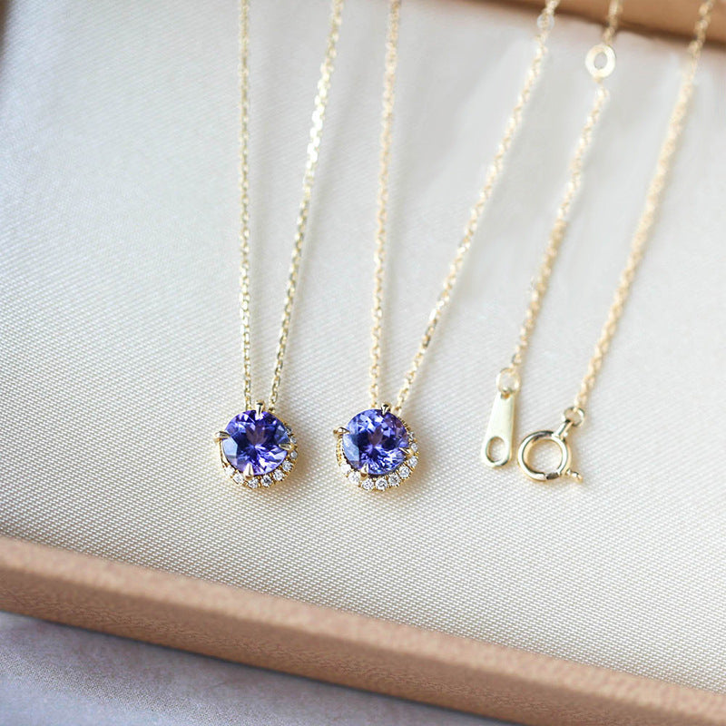 S925 Sterling Silver Plated 14K Gold Blue Danube Moon Necklace