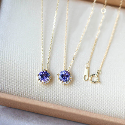 S925 Sterling Silver Plated 14K Gold Blue Danube Moon Necklace