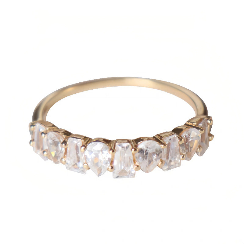 S925 Sterling Silver 18K Gold Plated Pear-shaped Trapezoid Row Diamond Zircon Ring