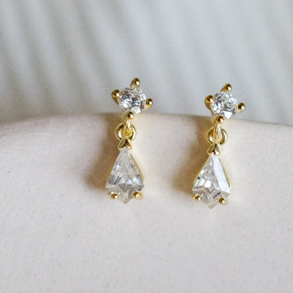 S925 Sterling Silver Plated 14K Gold Water Drop Zirconia Diamond Stud Earrings