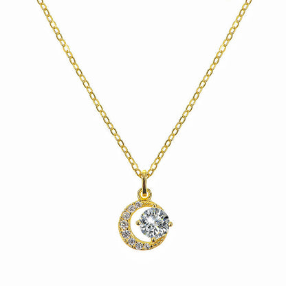 S925 Sterling Silver Plated 14K Gold Crescent Moon Pendant Necklace