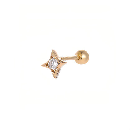 S925 Sterling Silver 18K Gold Plated Sun and Star Single Diamond Screw Bead Ear Studs for Women