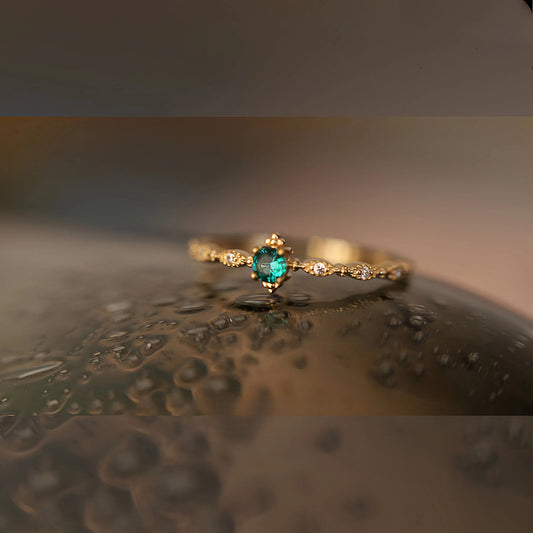 S925 Sterling Silver 18K Gold Plated Emerald Diamond Open Ring for Women