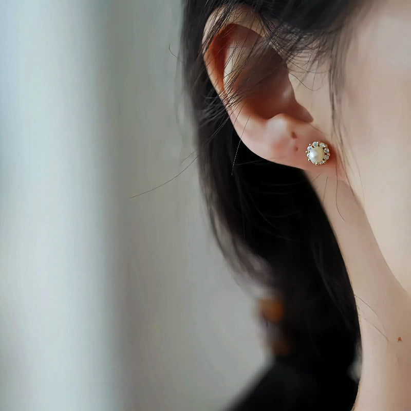 S925 Sterling Silver Plated 14k Gold Natural Pearl Stud Earrings