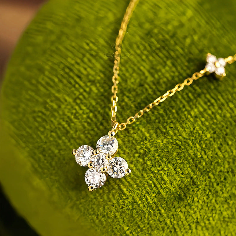 S925 Sterling Silver Plated 16K Gold Twin Four-leaf Clover Necklace