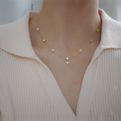 S925 Silver Plated 18K Gold Lucky Four Leaf Clover Necklace