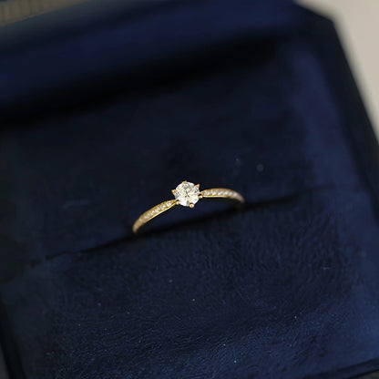 S925 Sterling Silver 18K Gold Plated Classic Six-Prong Diamond Ring for Women