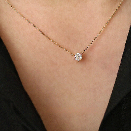 S925 Sterling Silver Plated 14K Gold Classic Single Diamond Necklace Six Claw Zircon Clavicle Chain