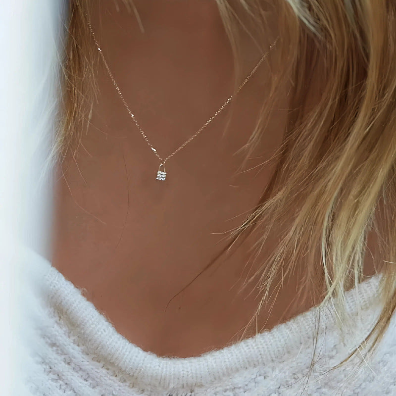 S925 Sterling Silver 14K Gold Plated Full Diamond Lock Necklace for Women