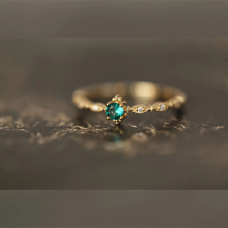 S925 Sterling Silver 18K Gold Plated Emerald Diamond Open Ring for Women